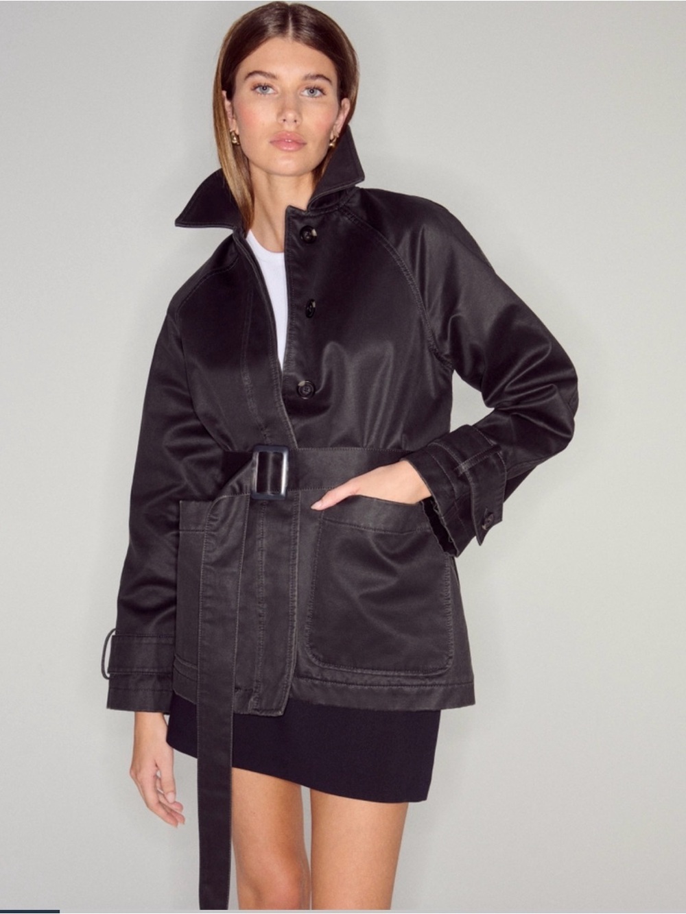 Waxed Black Belted Utility Jacket - Women - Abercrombie and Fitch - NWOT small